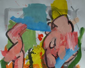 Peter Klashorst - Acrylverf op papier , Abstracte naakten in abstract landschap – 70 x 50 cm. kopen? Bied vanaf 1!