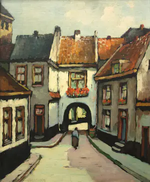 Herman Ansingh - Olieverf op paneel , Oude vrouw in straatje bij poort – Lijst, 64½ x 54½ cm kopen? Bied vanaf 1!