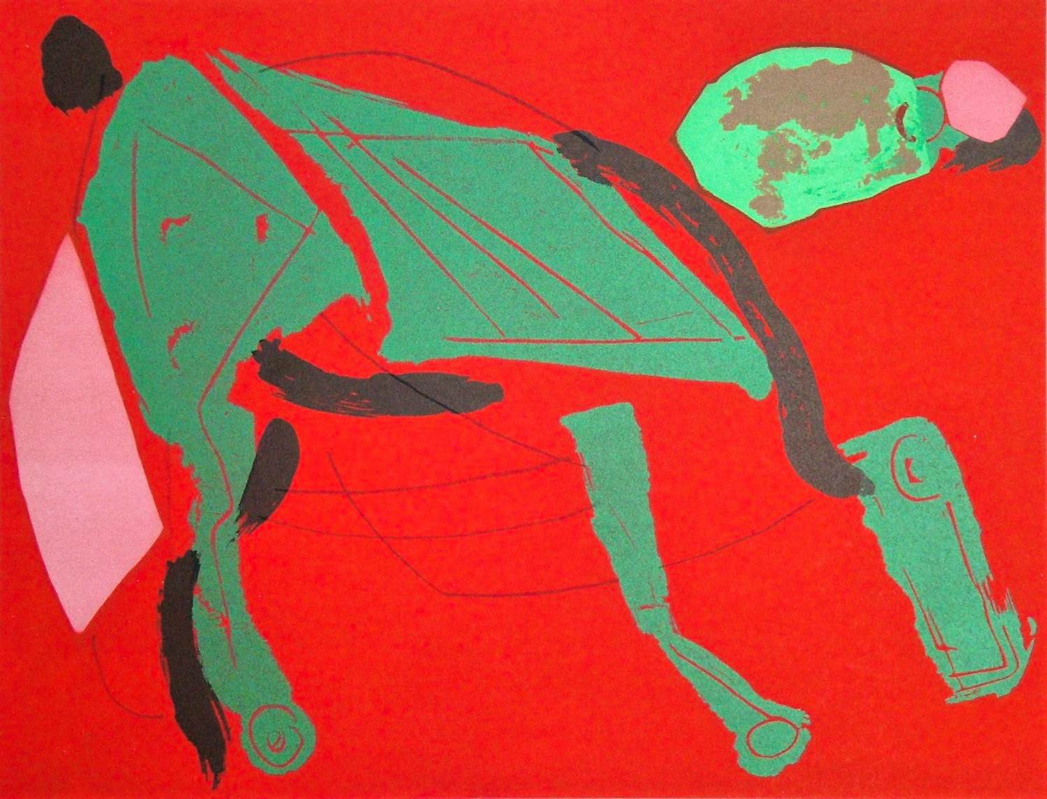 Marino Marini - Paard op rode achtergrond - 1970 - Originele litho kopen? Bied vanaf 120!