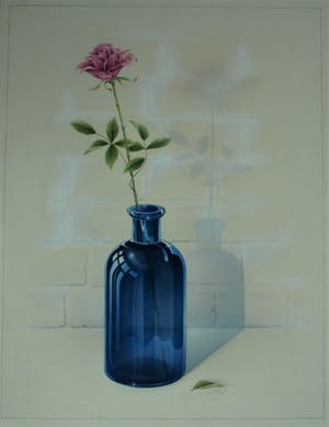 Niet of onleesbaar gesigneerd - Airbrush / tekening , “Roos in Fles” – gesigneerd & ingelijst - 1994 kopen? Bied vanaf 1!