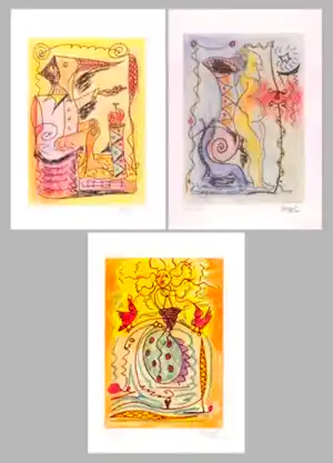 Franz Graw - Drie handgesigneerde offsetlithografien: Der Bettler, Die Nacht, Sunrise verkauft für € 50!