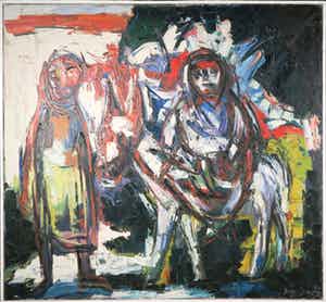 Berry Brugman - Olieverf op doek, De vlucht van Jozef en Maria - Ingelijst (Zeer Groot) verkocht voor € 100!