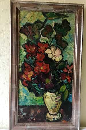 Herman Gouwe - Bloemstilleven, olieverf op doek verkocht voor € 340!