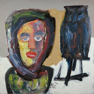 Martin van Wordragen - Olieverf op doek, Dame met Uil, Ingelijst (Groot) kopen? Bied vanaf 250!