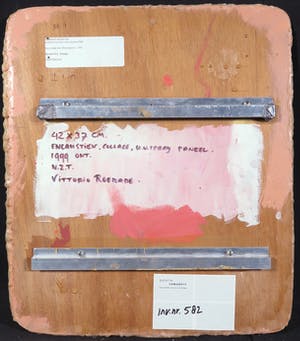 Vittorio Roerade - Encaustiek, collage en UV-spray op hout, Z.T. (Beachpeach) kopen? Bied vanaf 100!