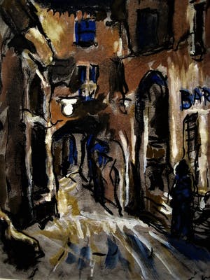 Niet of onleesbaar gesigneerd - Intrigerend in 1937 geschilderd Aquarel "Parijs straatje bij nacht" gesigneerd kopen? Bied vanaf 1!