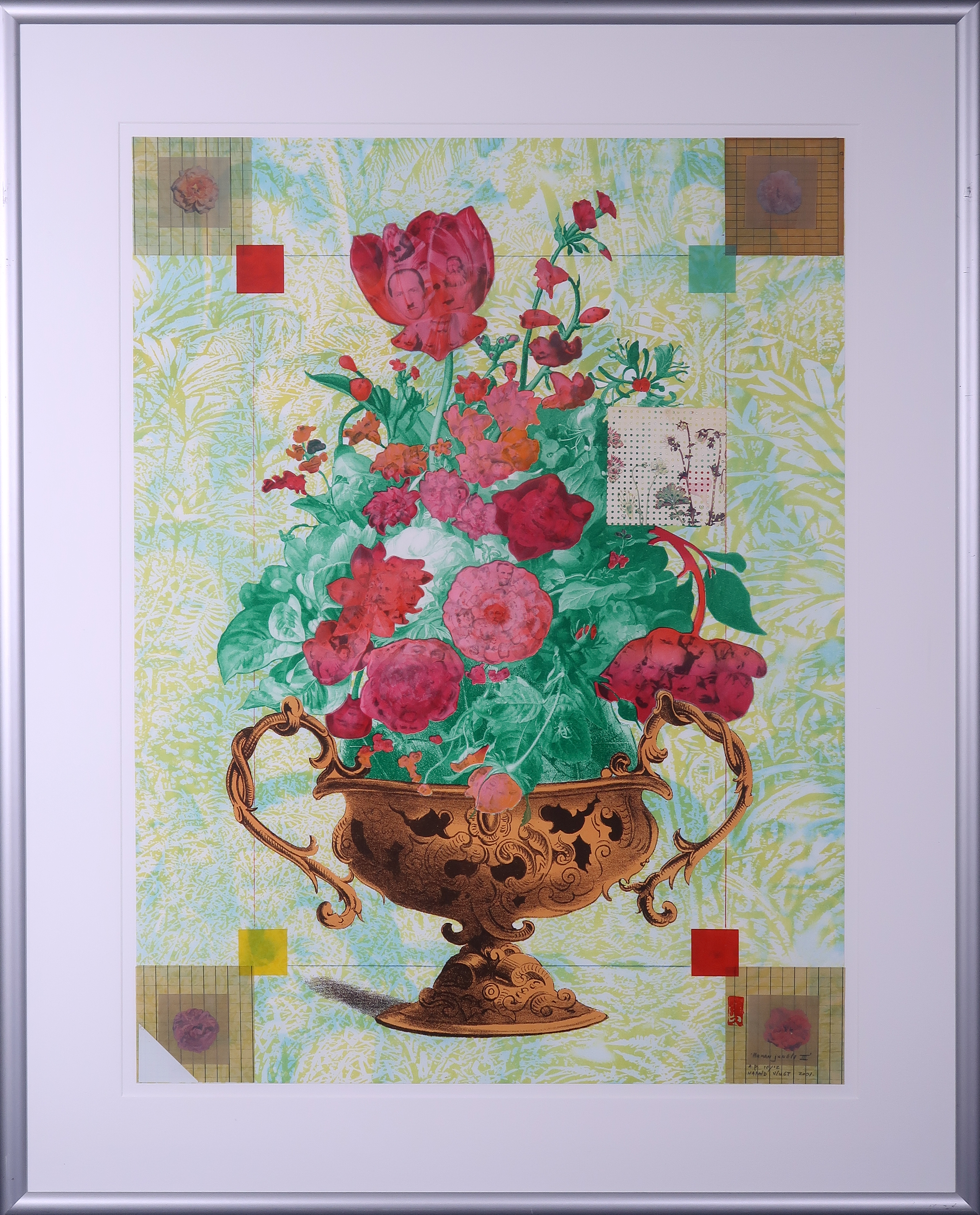 Harald Vlugt - Collage en litho, Human Jungle III - Ingelijst verkocht voor € 40!