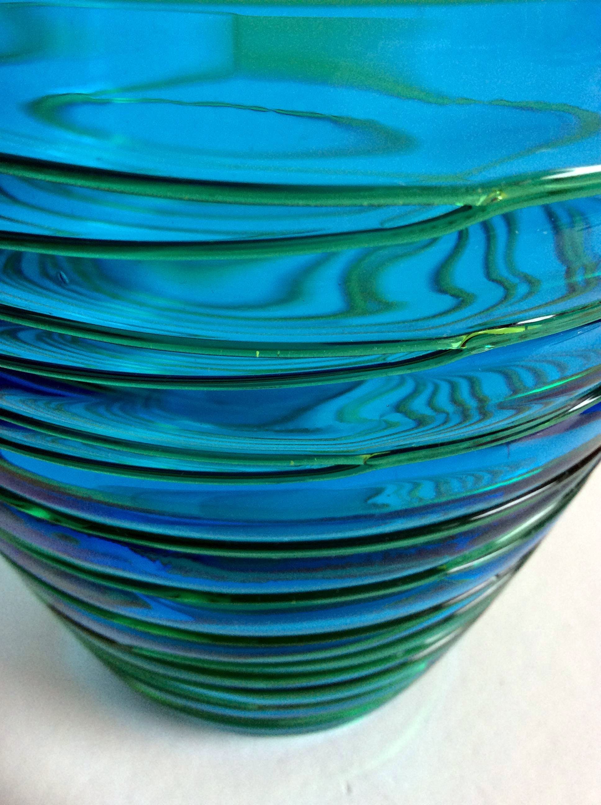 Venini - Fulvio Bianconi - blauwe vaas met groen glasdraad kopen? Bied vanaf 395!