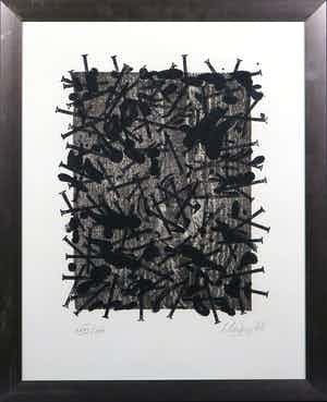 Gunther Uecker - Litho, Compositie met spijkers - Ingelijst verkocht voor € 350!