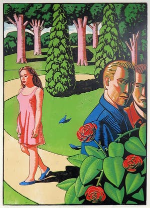 Leon Janssen - Houtsnede, De bomen (het park) - Ingelijst kopen? Bied vanaf 120!