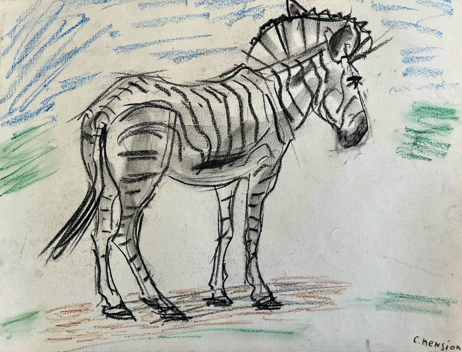 Cornelis Jan Mension - Tekening van een zebra, gemaakt in Artis kopen? Bied vanaf 80!