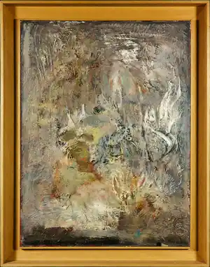 Klaas Boonstra - Olieverf / structuurverf op board, Abstracte compositie - Ingelijst verkauft für € 100!