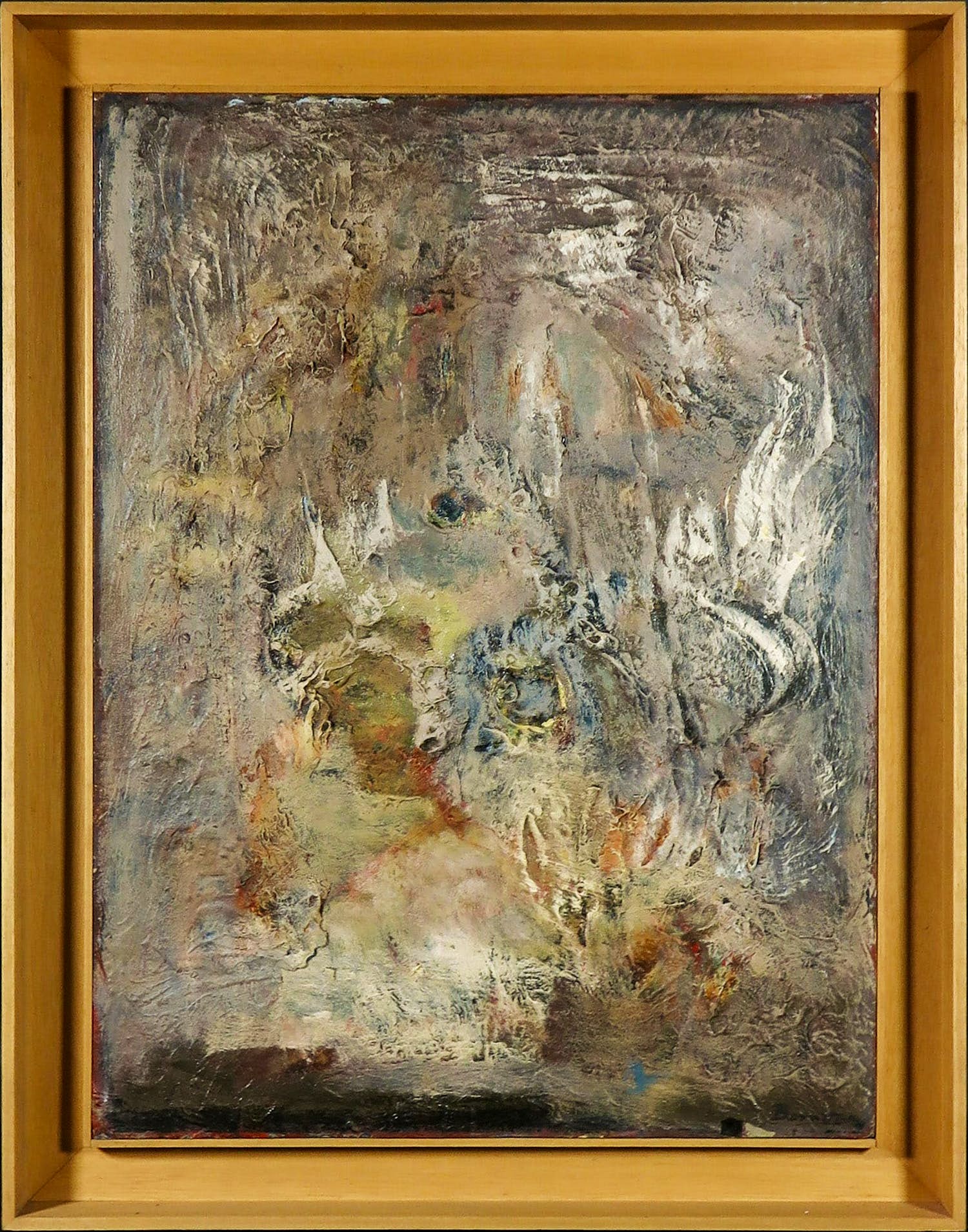 Klaas Boonstra - Olieverf / structuurverf op board, Abstracte compositie - Ingelijst verkocht voor € 100!