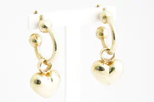 34 -  Opvallende set 18 karaats geel-gouden "open" Creolen met hart oorstekers kopen? Bied vanaf 470!