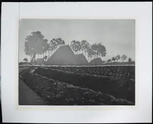 Rob van Essen - Ets en aquatint, Boerderij in tegenlicht kopen? Bied vanaf 1!