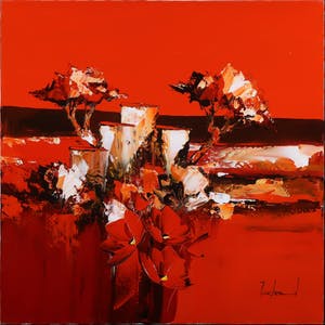 Victor Turban - Acryl op doek, Z.T. Compositie met rode bloemen kopen? Bied vanaf 10!