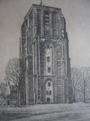 Marius Johannes Janssen - Ets met de Oldehove te Leeuwarden. kopen? Bied vanaf 35!