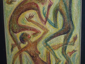 Klaas Pijlman - Pastelkrijt , “Dansende figuren” – 1959 - ingelijst , 75 x 67 cm kopen? Bied vanaf 40!