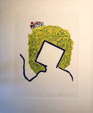 Roger Raveel - Nog een Beetje mens. Kleuren Houtsnede uit 1989 verkocht voor € 595!