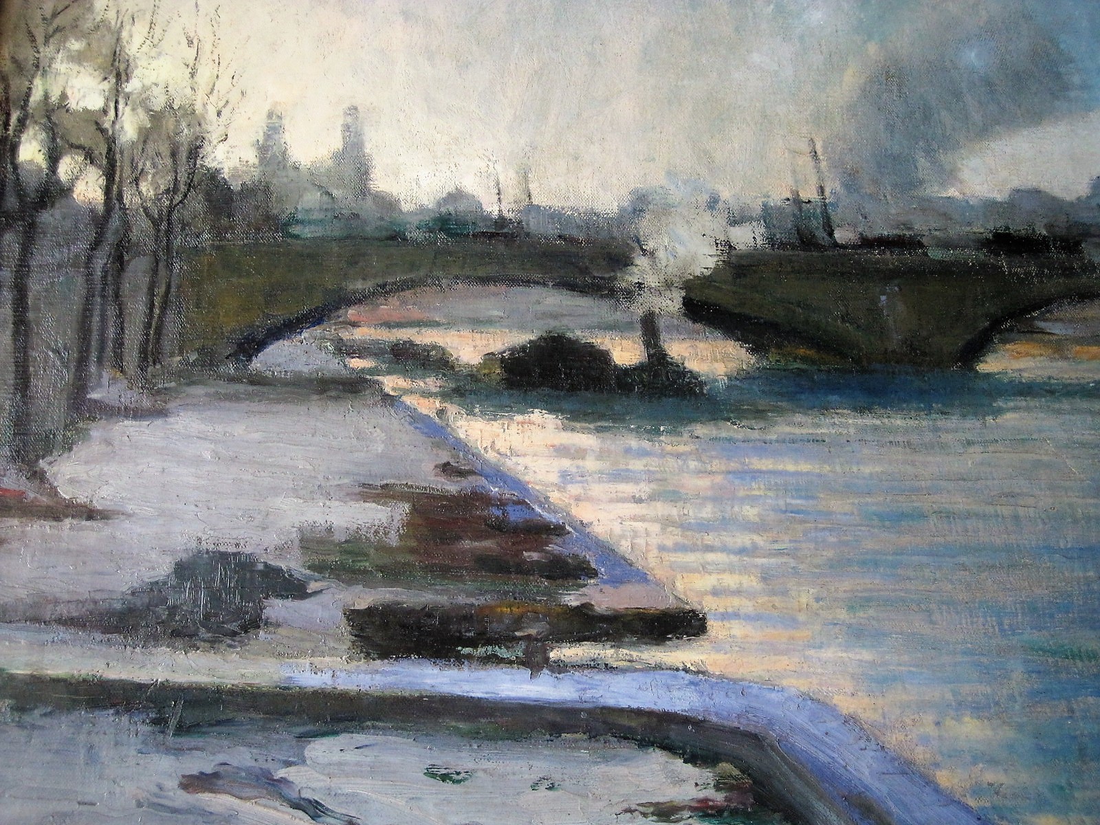 Lucienne Capdevielle - omstreeks 1920 geschilderd olieverf "Parijs - vroege ochtend aan de Seine"  kopen? Bied vanaf 1!