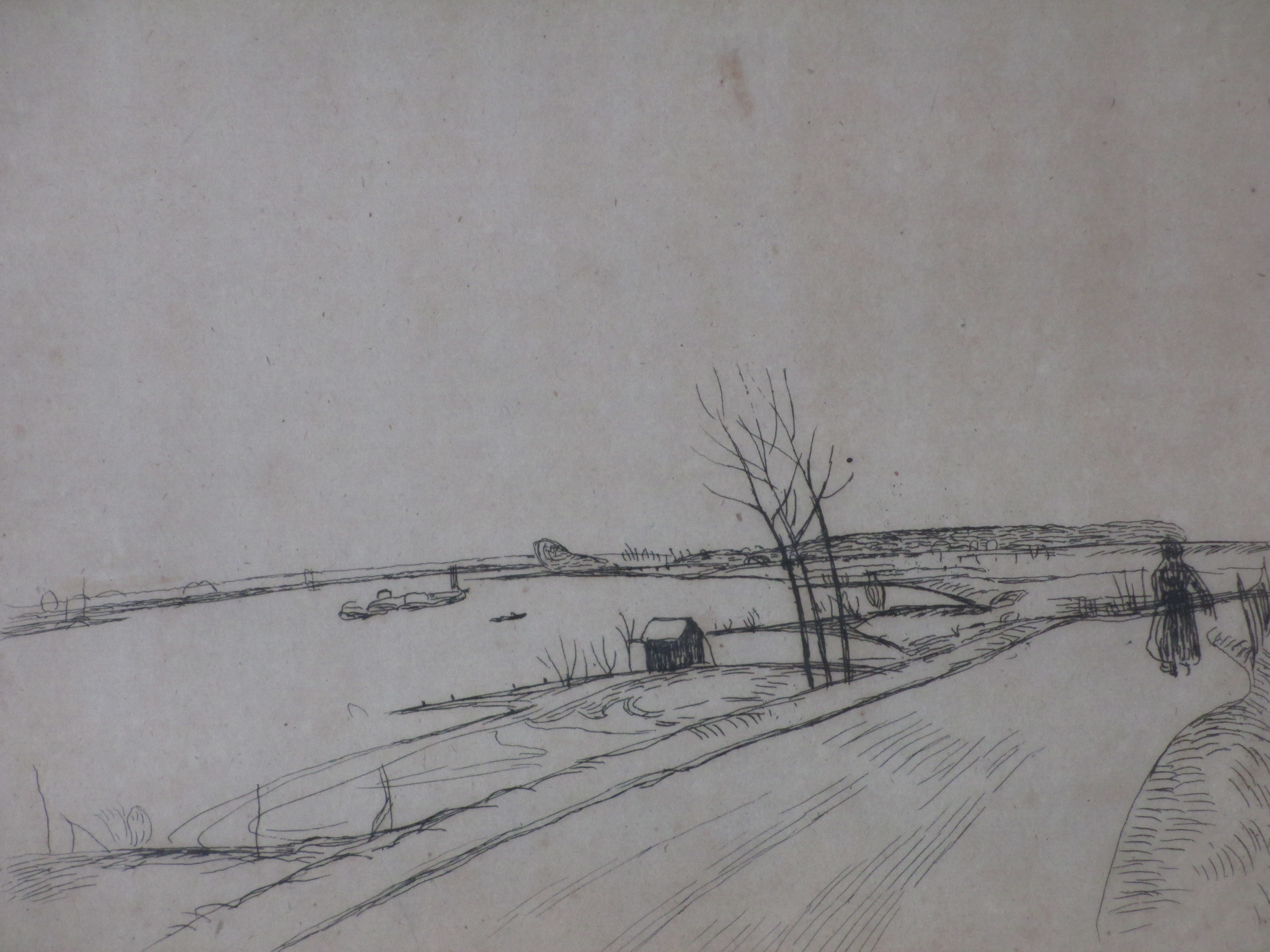 Antoon Derkzen van Angeren - Langs de oever van de rivier - Ets verkocht voor € 40!