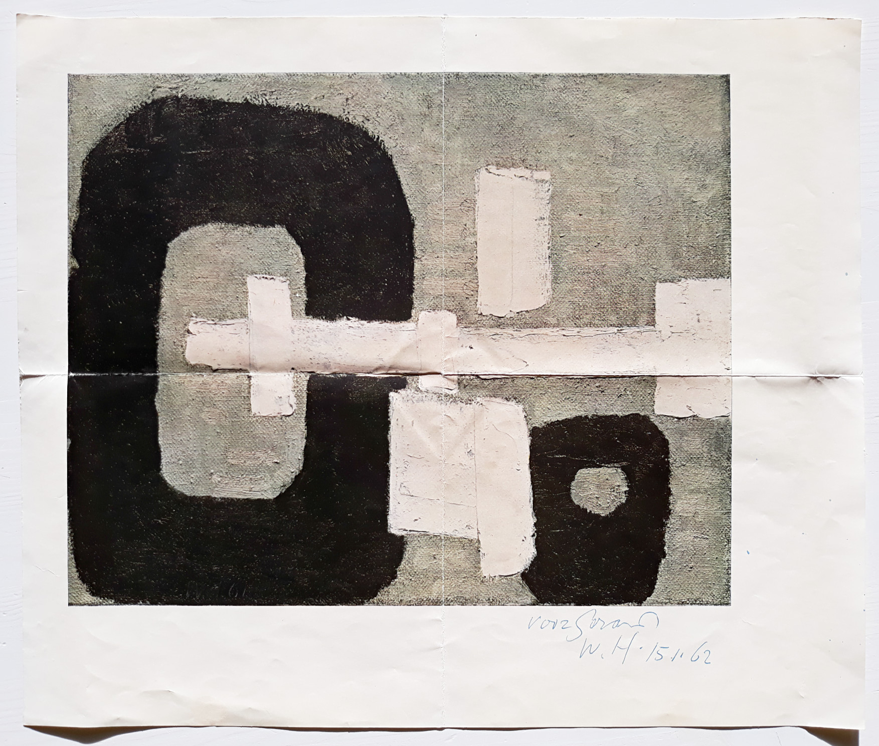 Willem Hussem - Abstracte compositie uit 1961, handgesigneerde offset of foto reproductie kopen? Bied vanaf 1!