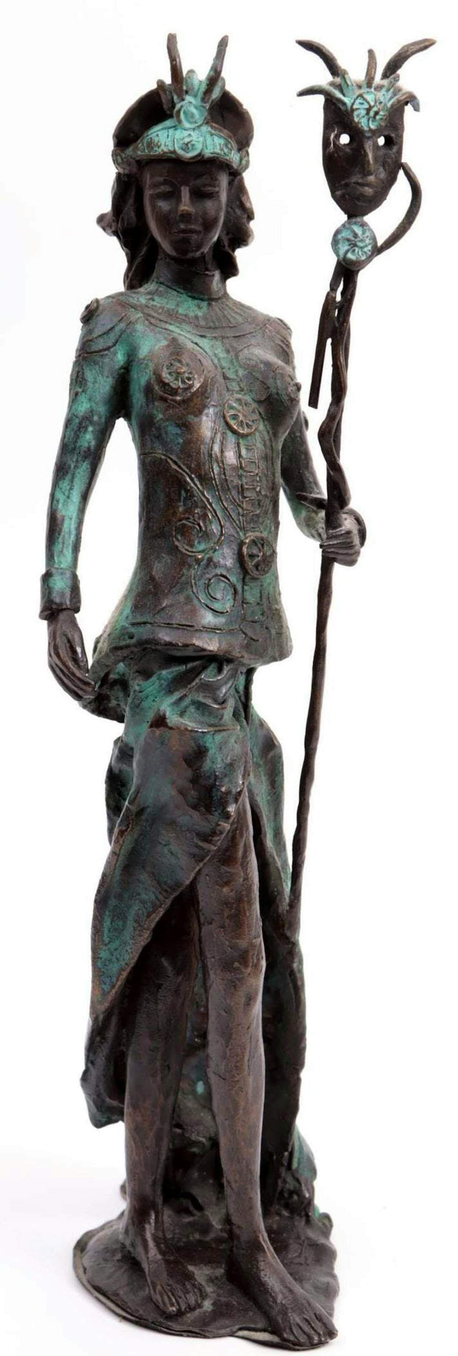 Marianne Houtkamp - Bronzen sculptuur: Vrouw met masker -1990 verkocht voor € 1000!