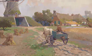 AcheterJan Simon Knikker (jr.) - Olieverf op doek, Landschap met wagen en molen - Ingelijst? Enchérissez de 200!