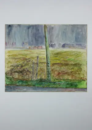 Carla de Jong - Aquarel op papier, Afrastering - Ingelijst kopen? Bied vanaf 100!