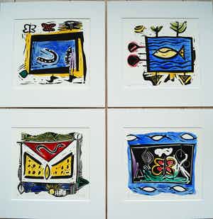 Gerart Kamphuis - 4 zeefdrukken: Eiland van Dag en Nacht e.a. verkocht voor € 40!