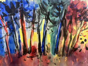 Andre van der Vossen - Bomenrij - expressionistisch kleurrijk werk kopen? Bied vanaf 195!