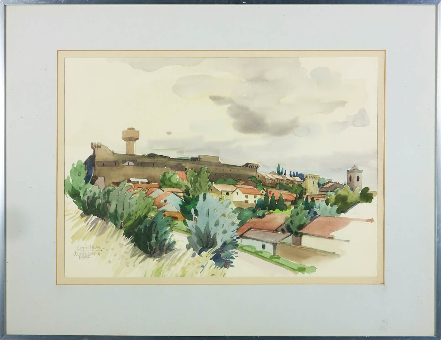 Gerrit Neven - Aquarel op papier, Courthezon - Ingelijst kopen? Bied vanaf 100!