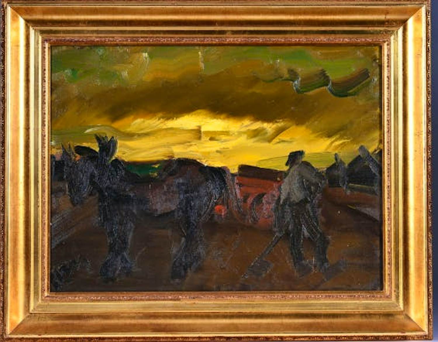 Hubert Malfait - schilderij - Titel: boer met paard - handgesigneerd - ingelijst kopen? Bied vanaf 2450!