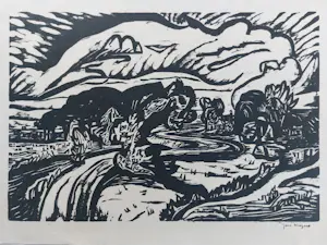 Jan Wiegers - Houtsnede 'Landschap' kopen? Bied vanaf 110!