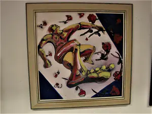 Niet of onleesbaar gesigneerd - Groot & Intrigerend expressionistisch schilderij "Naakt tussen de rozen" kopen? Bied vanaf 1!