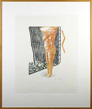 Roger Raveel - Houtsnede, Naakt - Ingelijst verkocht voor € 400!