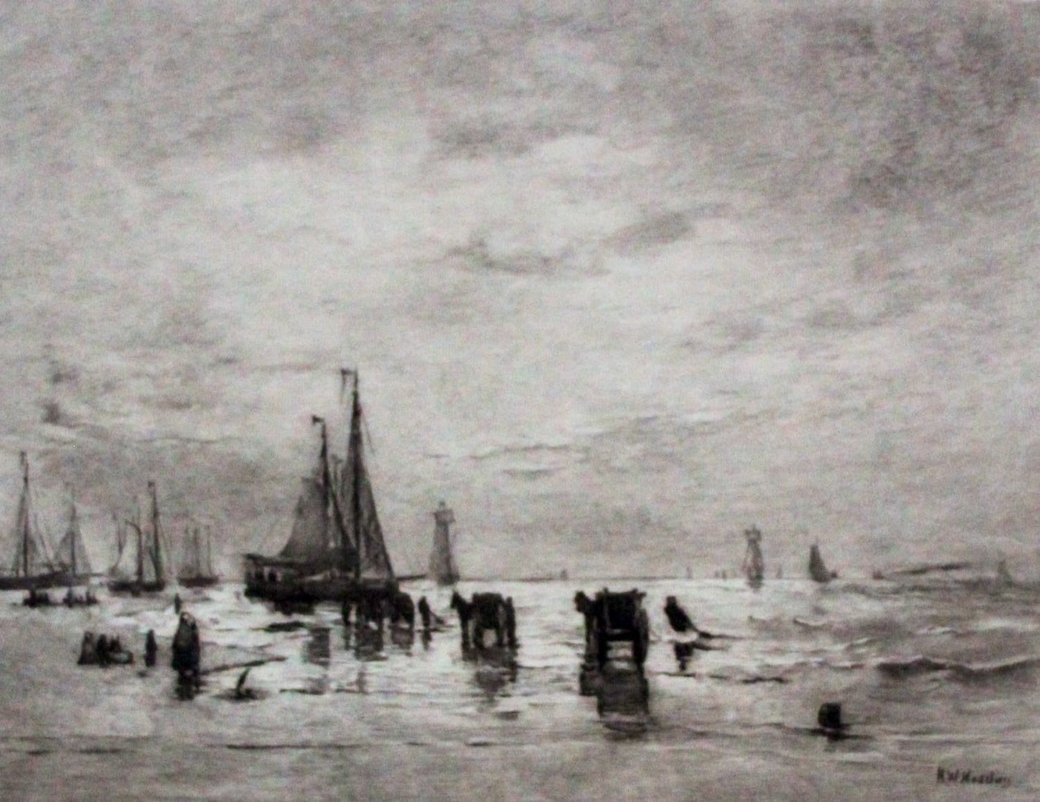 C.L. Dake - Litho: Scheveningse strand (naar Mesdag) - 1872 kopen? Bied vanaf 95!