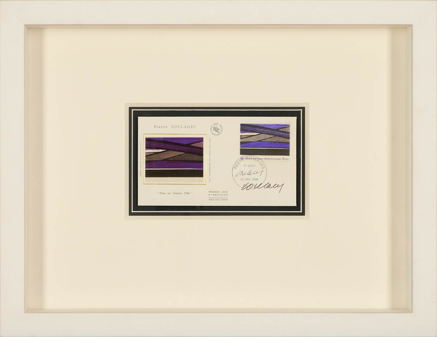 Pierre Soulages - Signiert - First Day Cover “Pour un Timbre 1986” - gerahmt kaufen? Bieten Sie von 790!