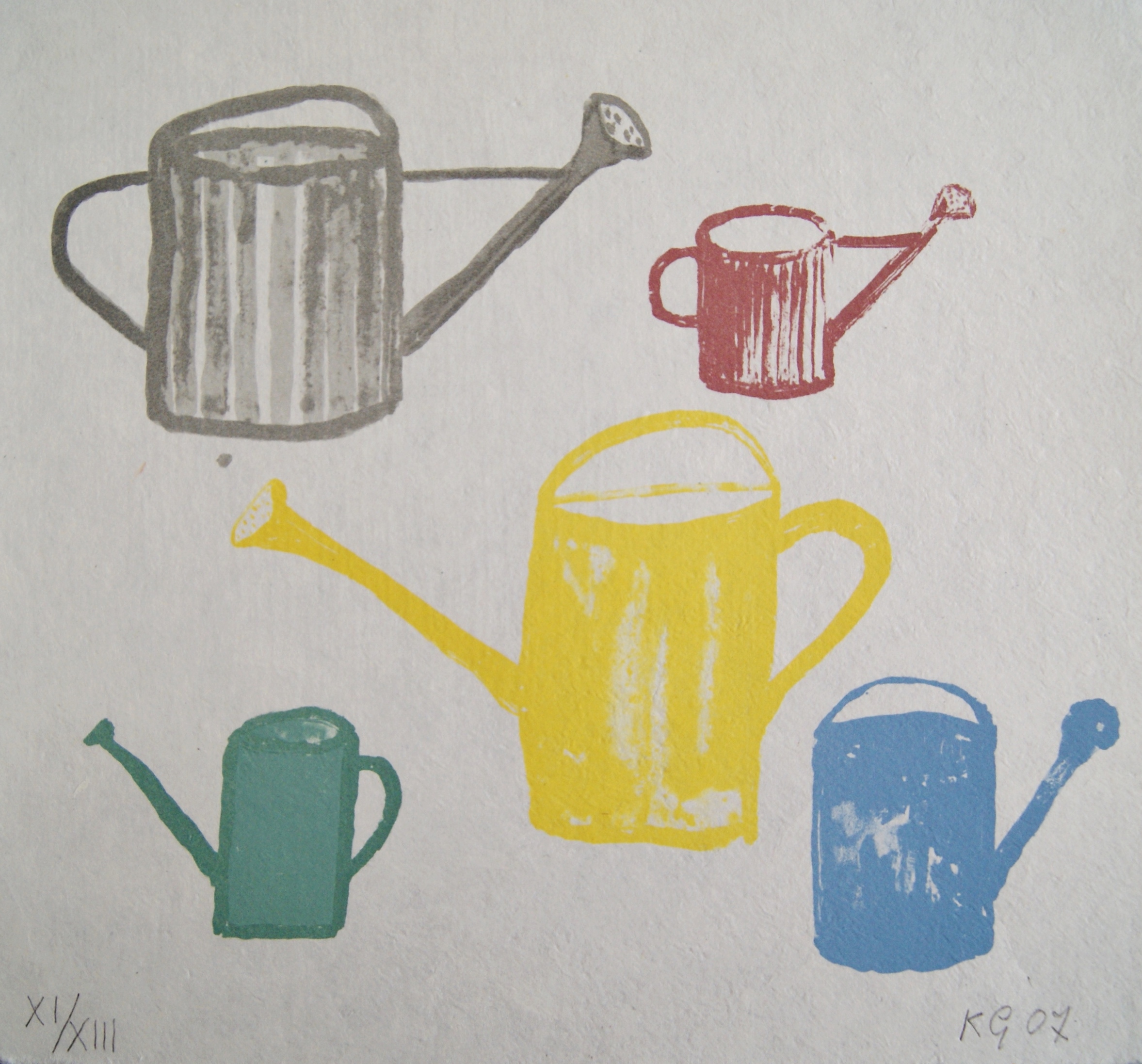 Klaas Gubbels - litho op handgeschept papier 'Gieters'- 2007 verkocht voor € 125!