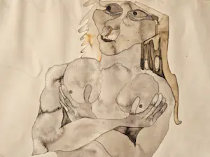 Niet of onleesbaar gesigneerd - Jaren 50 inkt tekening - grotesk vrouwelijk naakt - potloodgesigneerd kopen? Bied vanaf 1!