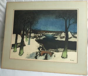 Roger Hebbelinck - naar Albert Saverys - Kleurenets , Paysage d’Hiver / Winterlandschap - GROOT kopen? Bied vanaf 10!