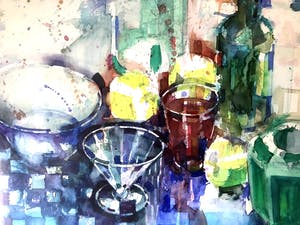 Anthonie Mandos - Stilleven met geblokte doek - Aquarel kopen? Bied vanaf 160!