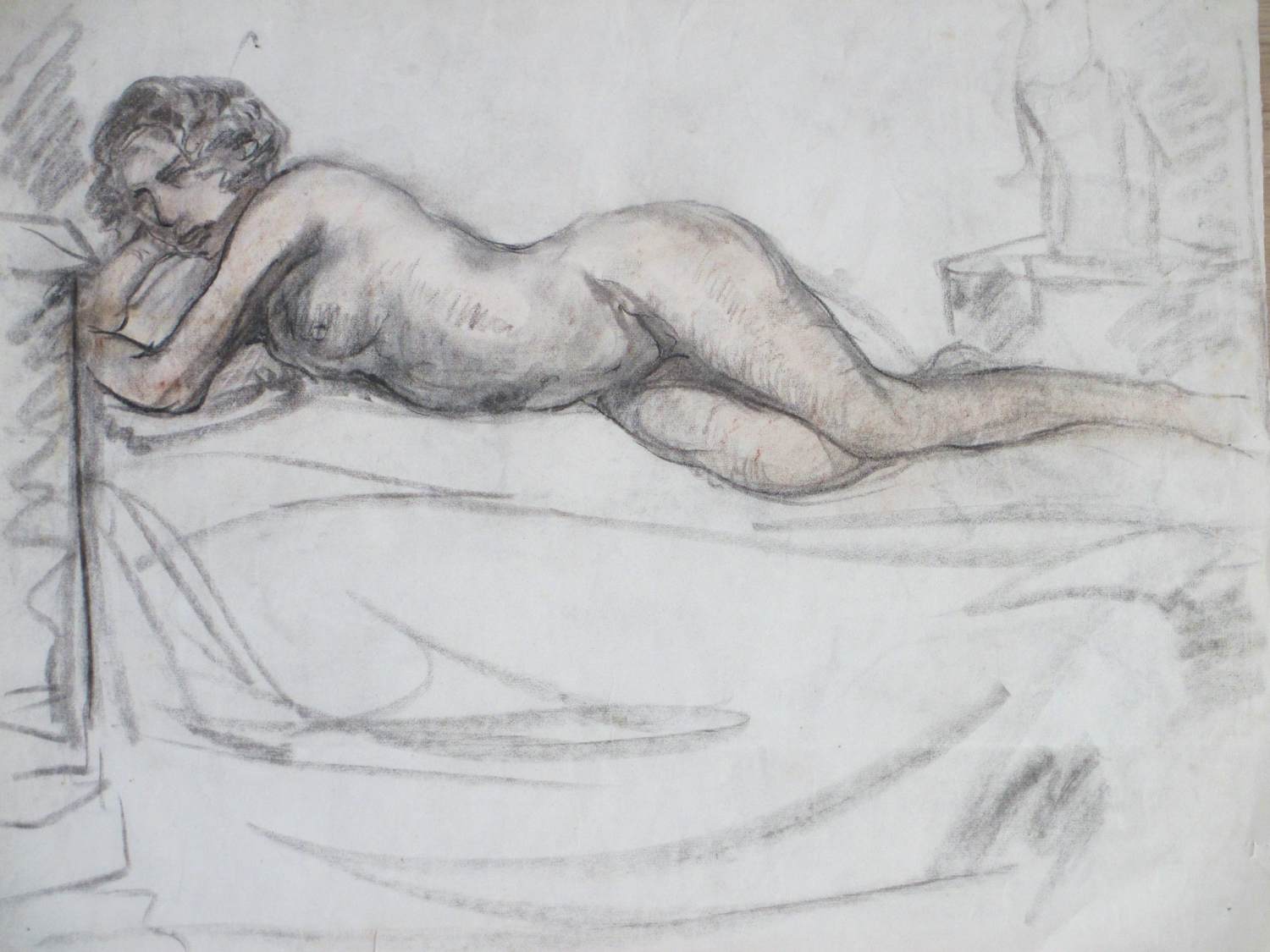 Willem van Dort (sr.) - Liggend Naakt - Tekening kopen? Bied vanaf 55!