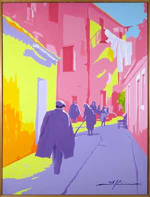 Marco Kooiman - Olieverf op doek, Streetscene in Umbria - Ingelijst (Groot) verkocht voor € 200!