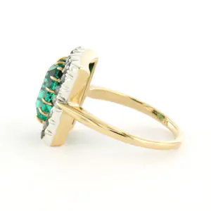 14k goud/zilver ring met groen-mint kleurige synthetische steen en roos diamant kopen? Bied vanaf 210!