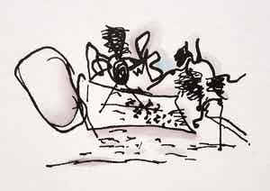 Piet Ouborg - Compositie, met de hand ingekleurde en gesigneerde litho verkocht voor € 150!