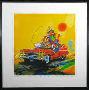 Ad Verstijnen - Zeefdruk, Cadillac- Ingelijst verkocht voor € 80!