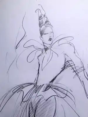 Henri Matchavariani - Henri Matchavariani: De jurk van Thierry Mugler - Grote pasteltekening - 2000 verkocht voor € 185!