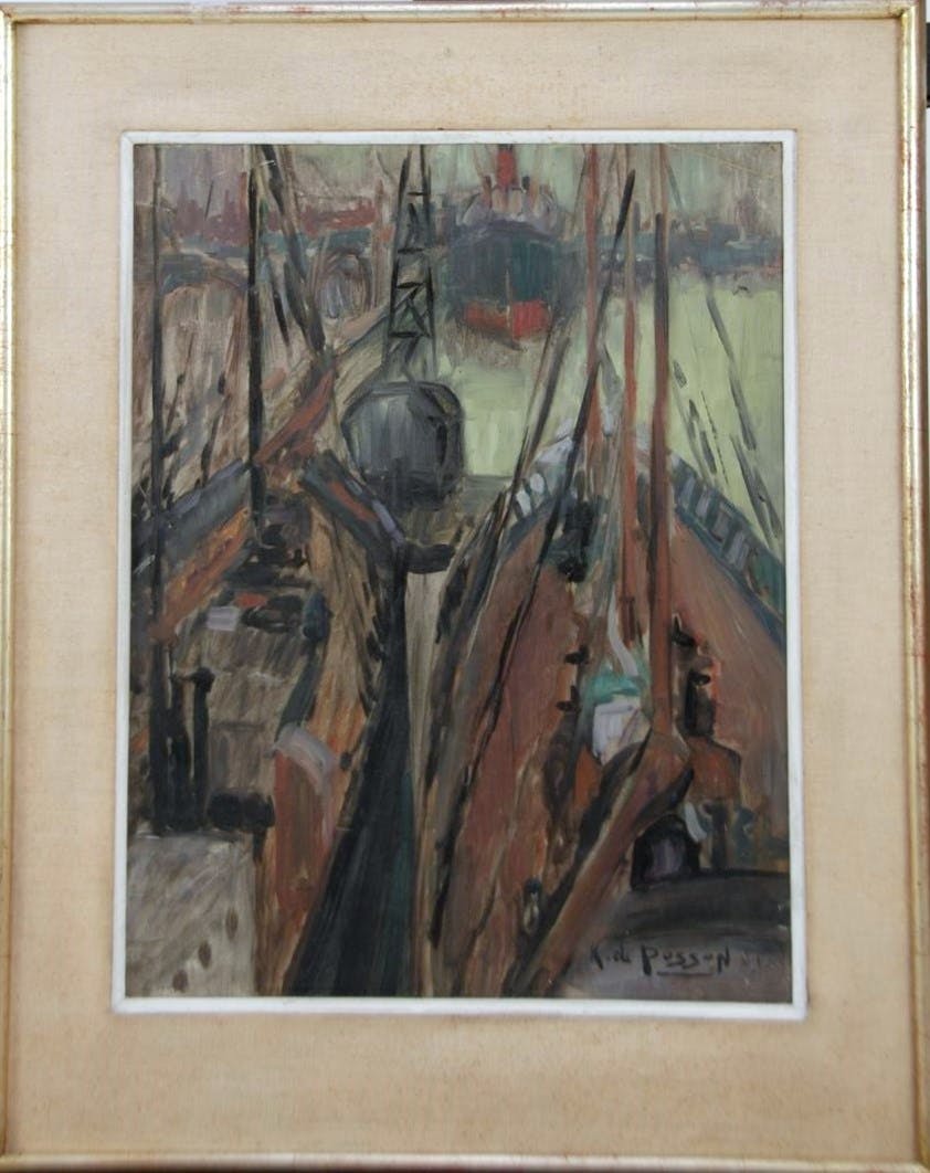 Karel De Posson - AQUAREL DE POSSON KAREL "KRAAN AAN DE KAAI" kopen? Bied vanaf 70!