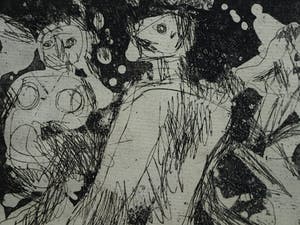 Jan Sierhuis - Ingelijste ets , Familie aan het strand - 1962 kopen? Bied vanaf 50!